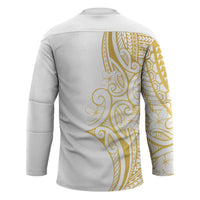 Polynesia White Sunday Hockey Jersey Plumeria Polynesian Tribal Gold Color - Polynesian Pride