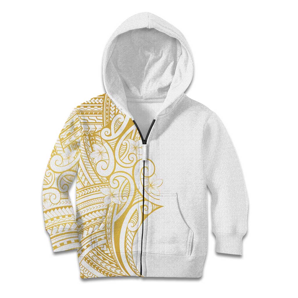 Polynesia White Sunday Kid Hoodie Plumeria Polynesian Tribal Gold Color - Polynesian Pride