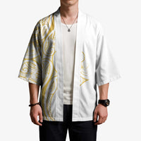 Polynesia White Sunday Kimono Plumeria Polynesian Tribal Gold Color - Polynesian Pride