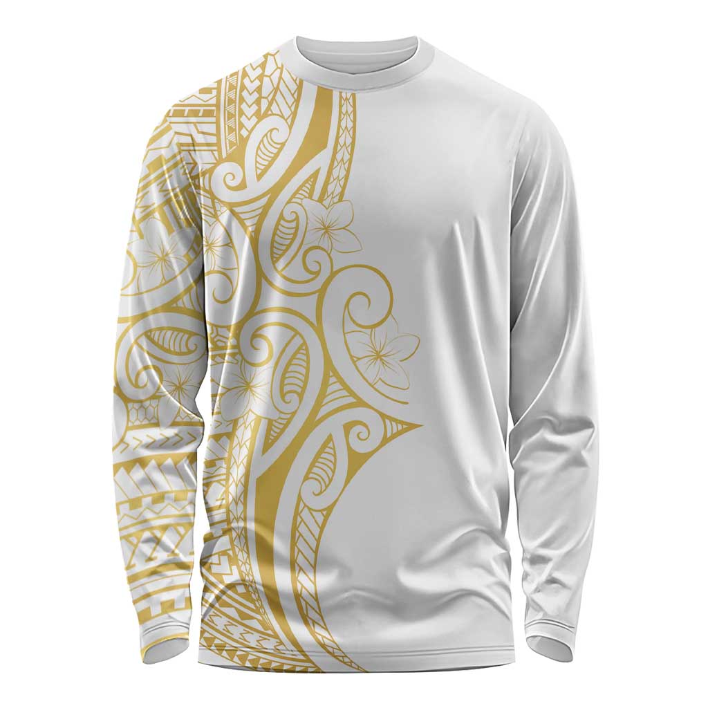 Polynesia White Sunday Long Sleeve Shirt Plumeria Polynesian Tribal Gold Color LT14 Unisex White - Polynesian Pride