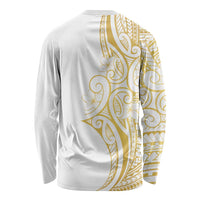 Polynesia White Sunday Long Sleeve Shirt Plumeria Polynesian Tribal Gold Color LT14 - Polynesian Pride