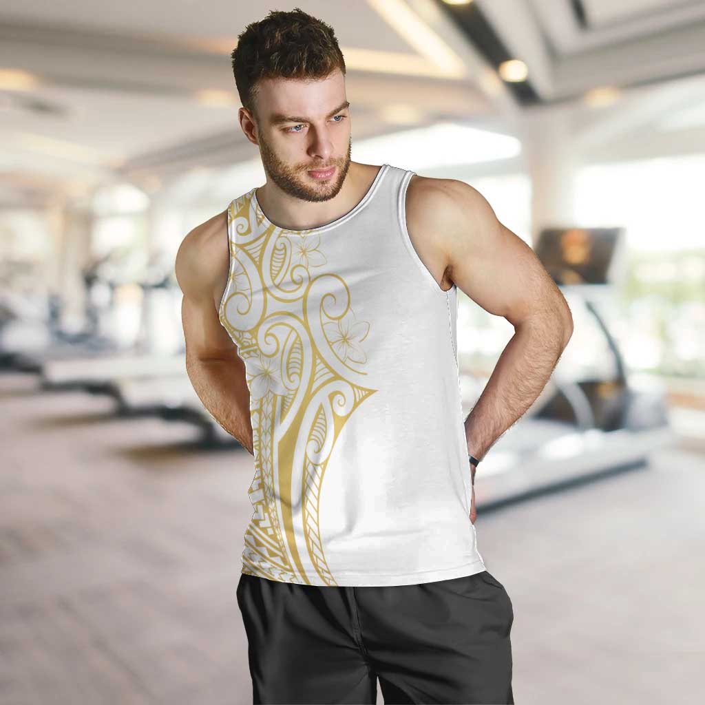 Polynesia White Sunday Men Tank Top Plumeria Polynesian Tribal Gold Color LT14 White - Polynesian Pride