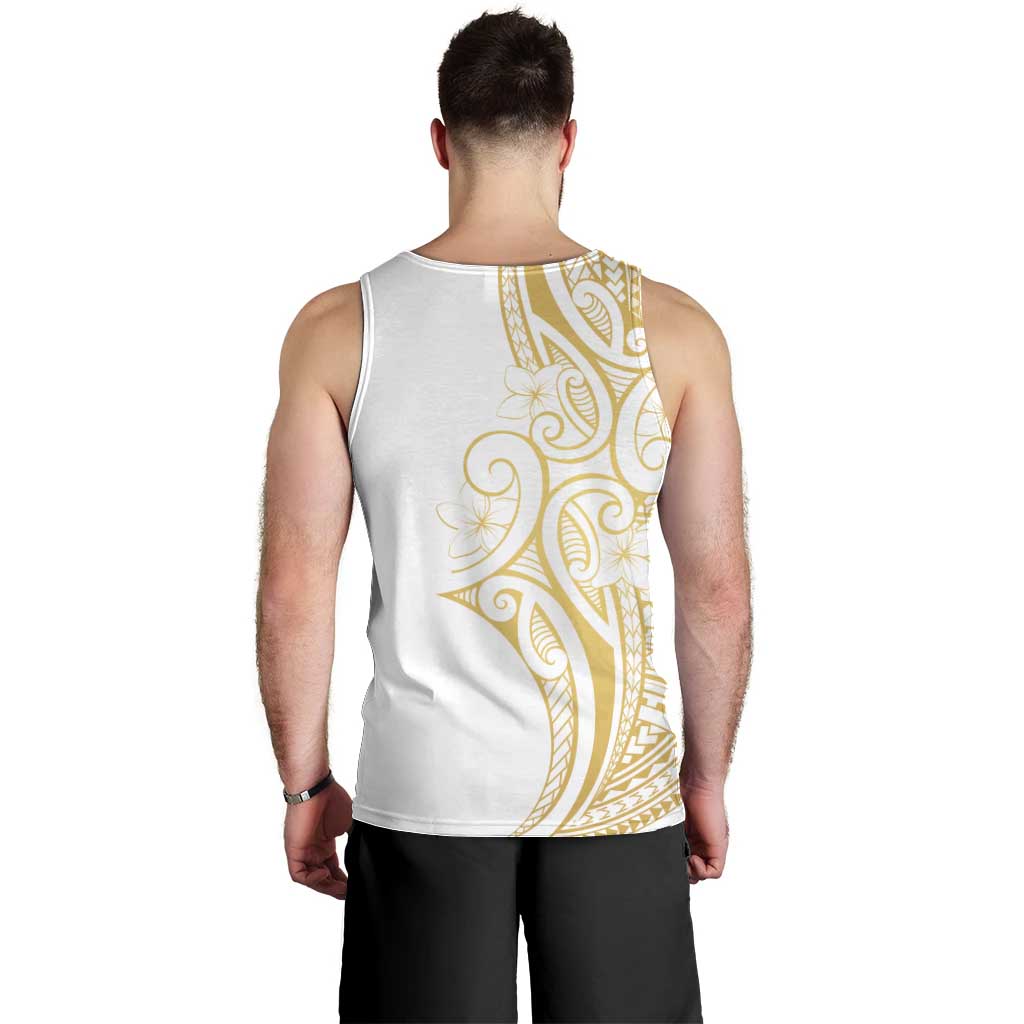 Polynesia White Sunday Men Tank Top Plumeria Polynesian Tribal Gold Color LT14 - Polynesian Pride
