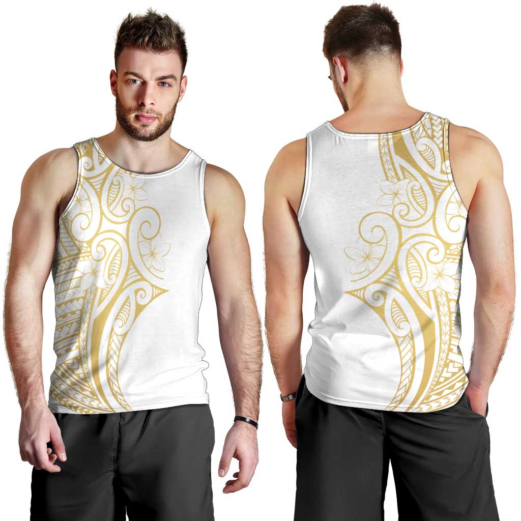 Polynesia White Sunday Men Tank Top Plumeria Polynesian Tribal Gold Color LT14 - Polynesian Pride