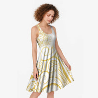 Polynesia White Sunday Midi Dress Plumeria Polynesian Tribal Gold Color - Polynesian Pride