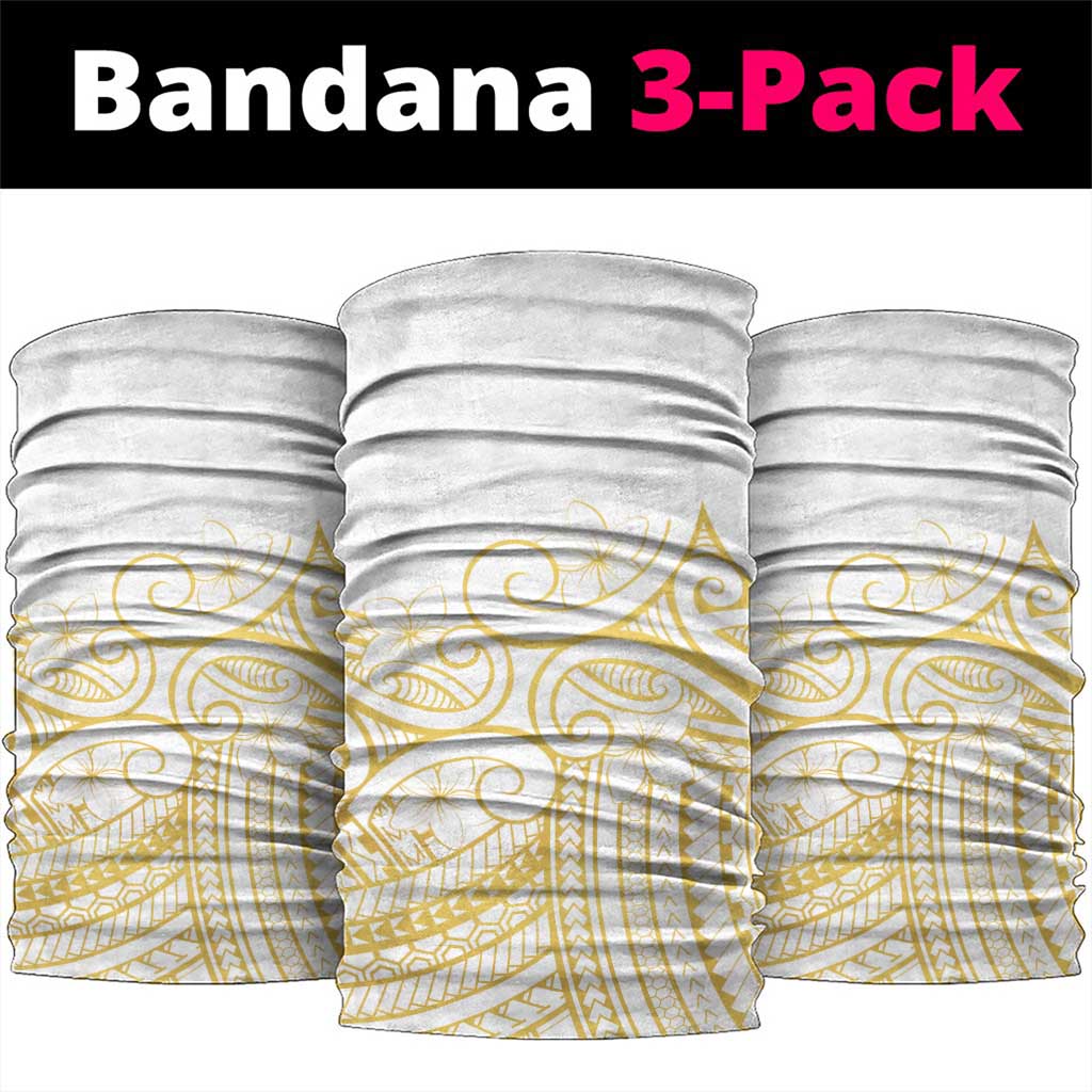Polynesia White Sunday Neck Gaiter Plumeria Polynesian Tribal Gold Color - Polynesian Pride