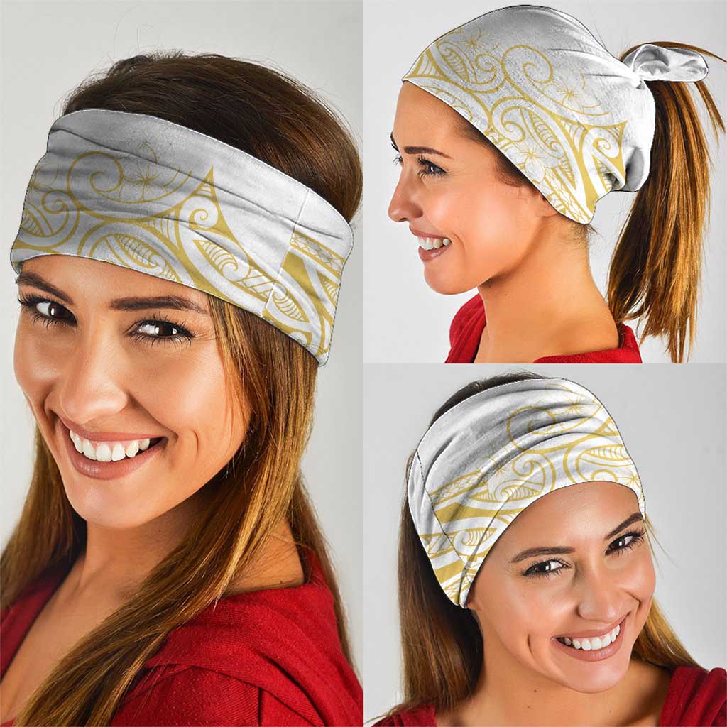 Polynesia White Sunday Neck Gaiter Plumeria Polynesian Tribal Gold Color - Polynesian Pride