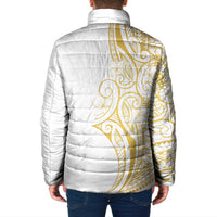 Polynesia White Sunday Padded Jacket Plumeria Polynesian Tribal Gold Color LT14 - Polynesian Pride