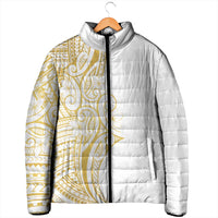 Polynesia White Sunday Padded Jacket Plumeria Polynesian Tribal Gold Color LT14 - Polynesian Pride