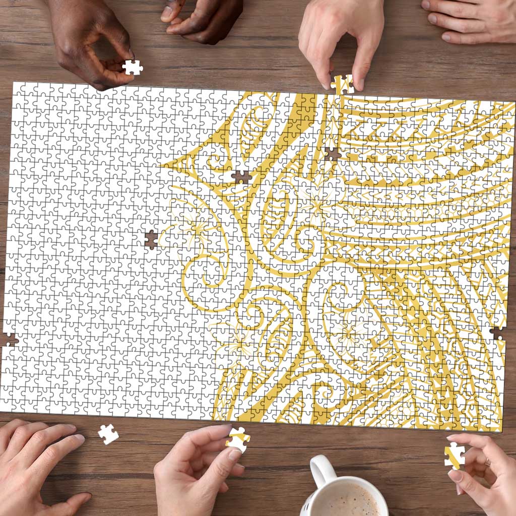 Polynesia White Sunday Puzzle Plumeria Polynesian Tribal Gold Color LT14 - Polynesian Pride