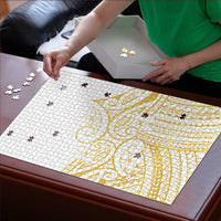 Polynesia White Sunday Puzzle Plumeria Polynesian Tribal Gold Color LT14 - Polynesian Pride