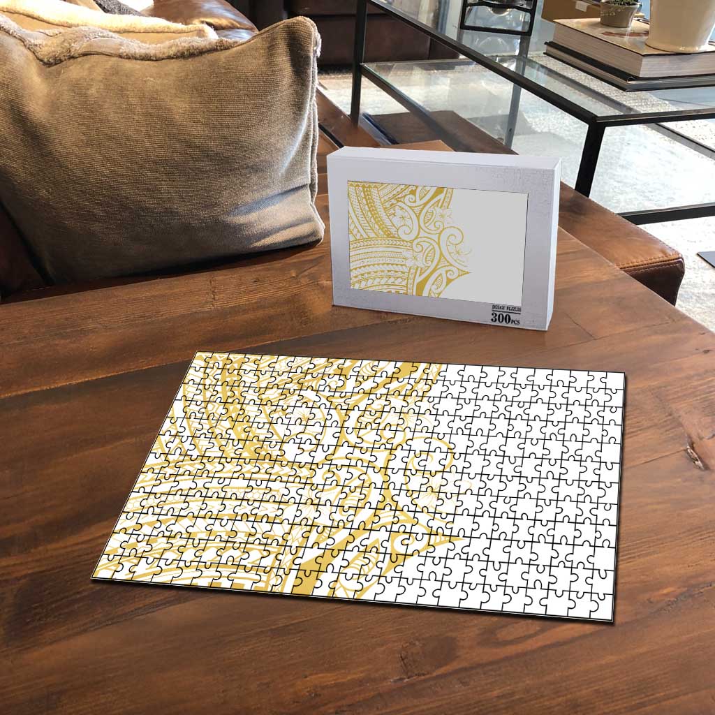 Polynesia White Sunday Puzzle Plumeria Polynesian Tribal Gold Color LT14 - Polynesian Pride