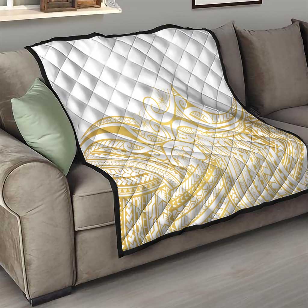 Polynesia White Sunday Quilt Plumeria Polynesian Tribal Gold Color - Polynesian Pride