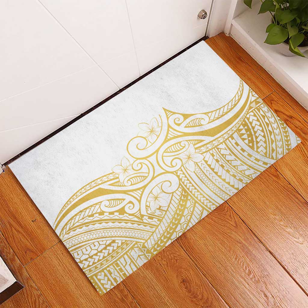 Polynesia White Sunday Rubber Doormat Plumeria Polynesian Tribal Gold Color LT14 - Polynesian Pride