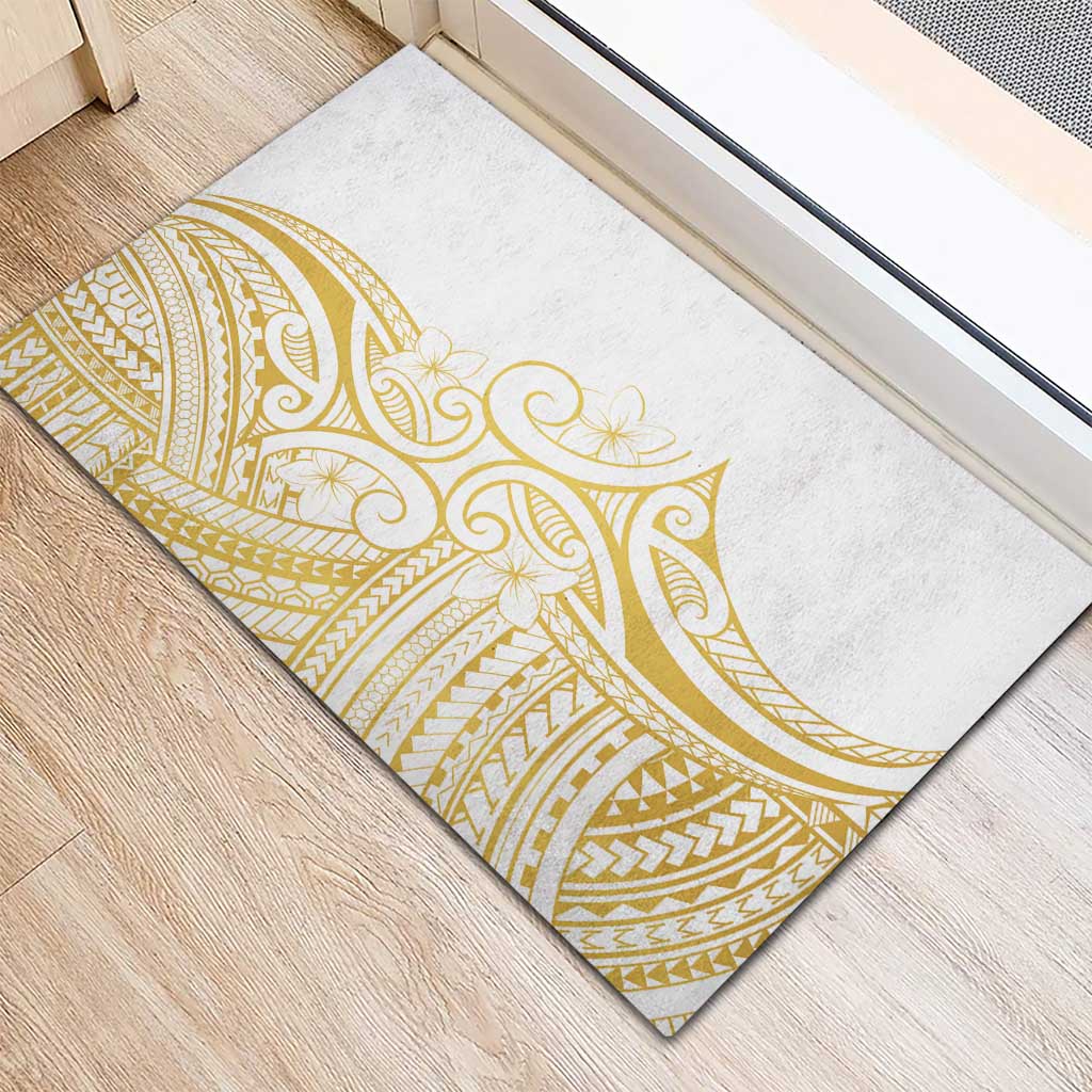 Polynesia White Sunday Rubber Doormat Plumeria Polynesian Tribal Gold Color LT14 - Polynesian Pride