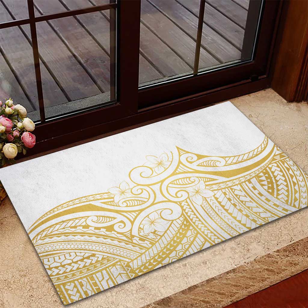 Polynesia White Sunday Rubber Doormat Plumeria Polynesian Tribal Gold Color LT14 - Polynesian Pride