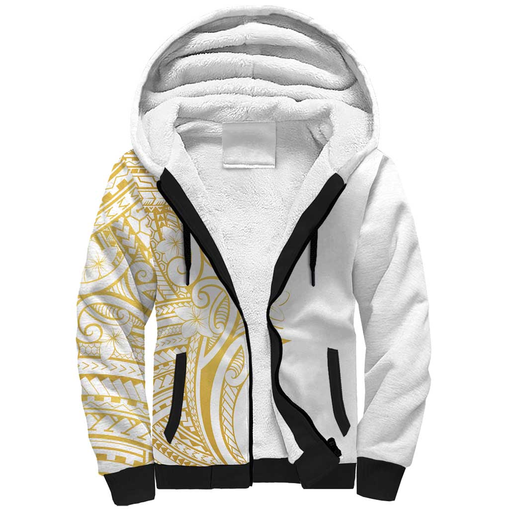 Polynesia White Sunday Sherpa Hoodie Plumeria Polynesian Tribal Gold Color LT14 Unisex White - Polynesian Pride