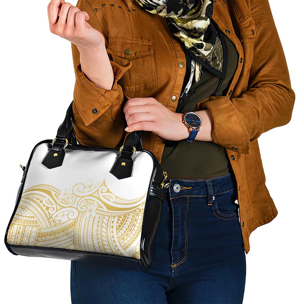 Polynesia White Sunday Shoulder Handbag Plumeria Polynesian Tribal Gold Color - Polynesian Pride