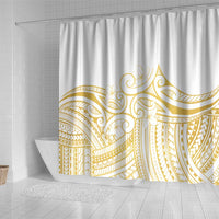 Polynesia White Sunday Shower Curtain Plumeria Polynesian Tribal Gold Color - Polynesian Pride