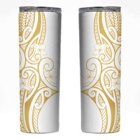 Polynesia White Sunday Skinny Tumbler Plumeria Polynesian Tribal Gold Color - Polynesian Pride