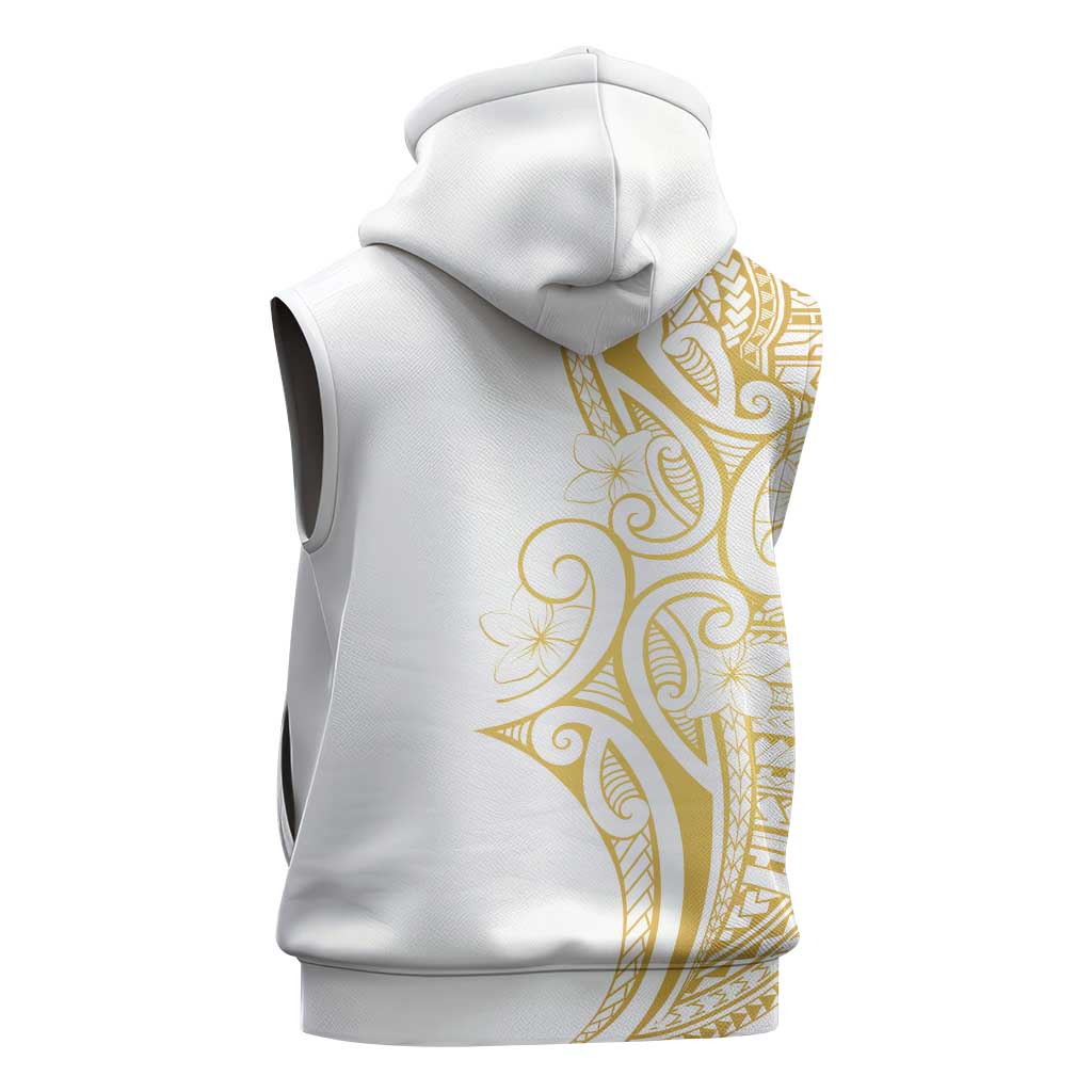 Polynesia White Sunday Sleeveless Hoodie Plumeria Polynesian Tribal Gold Color LT14 - Polynesian Pride