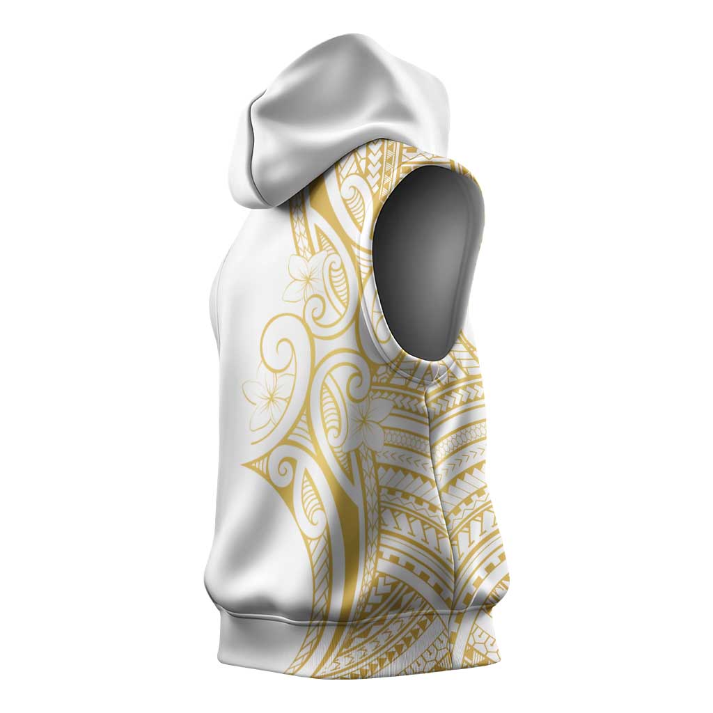 Polynesia White Sunday Sleeveless Hoodie Plumeria Polynesian Tribal Gold Color LT14 - Polynesian Pride