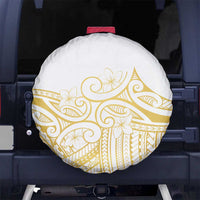 Polynesia White Sunday Spare Tire Cover Plumeria Polynesian Tribal Gold Color - Polynesian Pride