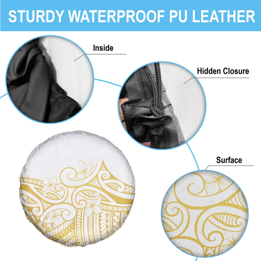 Polynesia White Sunday Spare Tire Cover Plumeria Polynesian Tribal Gold Color - Polynesian Pride