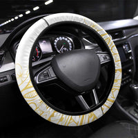 Polynesia White Sunday Steering Wheel Cover Plumeria Polynesian Tribal Gold Color LT14 Universal Fit White - Polynesian Pride