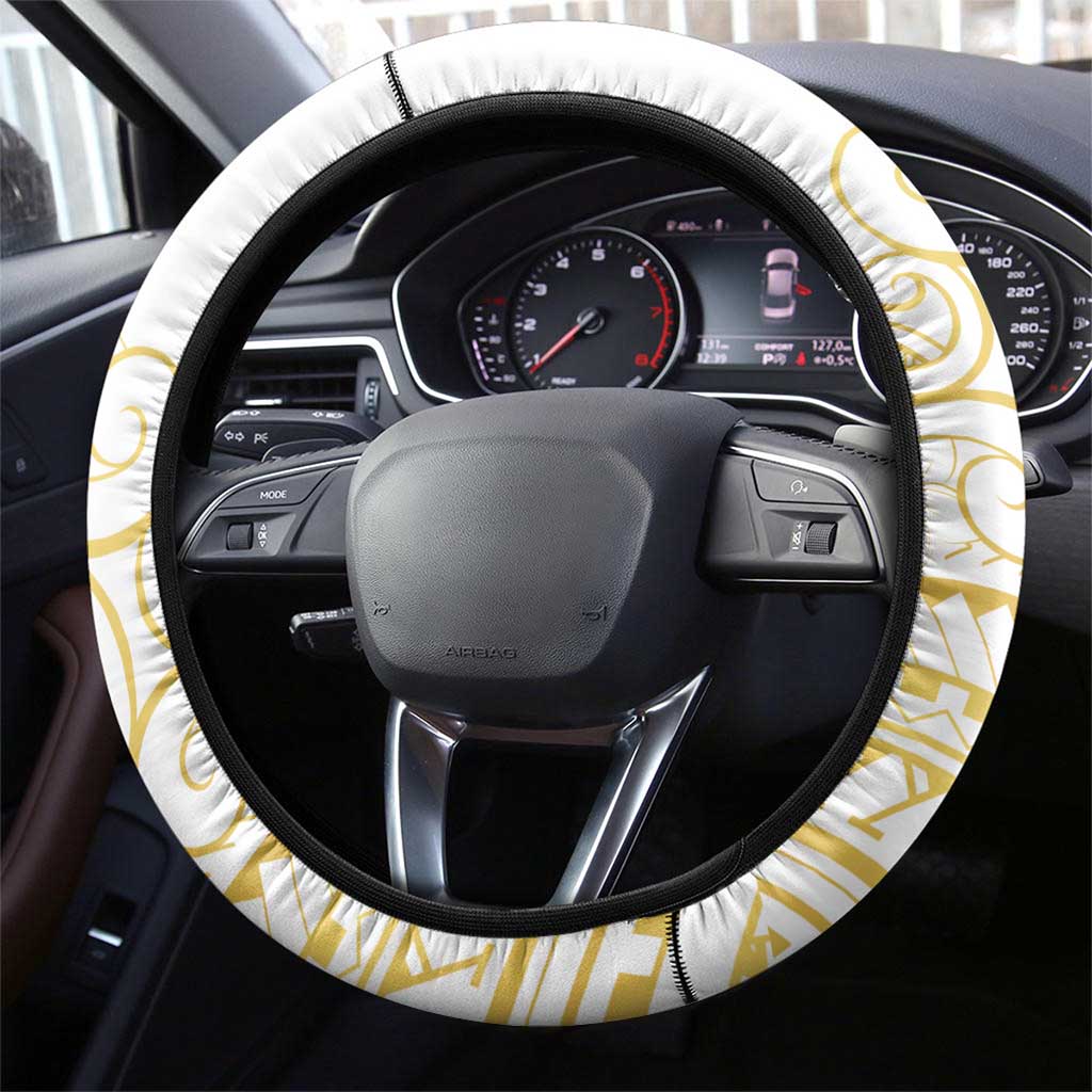 Polynesia White Sunday Steering Wheel Cover Plumeria Polynesian Tribal Gold Color LT14 - Polynesian Pride