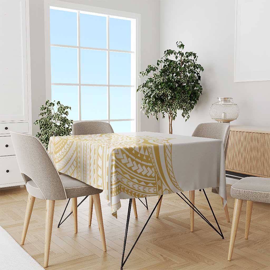 Polynesia White Sunday Tablecloth Plumeria Polynesian Tribal Gold Color LT14 - Polynesian Pride