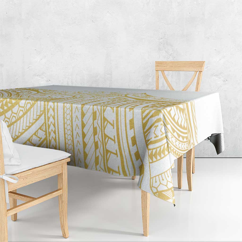 Polynesia White Sunday Tablecloth Plumeria Polynesian Tribal Gold Color LT14 - Polynesian Pride