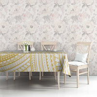Polynesia White Sunday Tablecloth Plumeria Polynesian Tribal Gold Color LT14 - Polynesian Pride