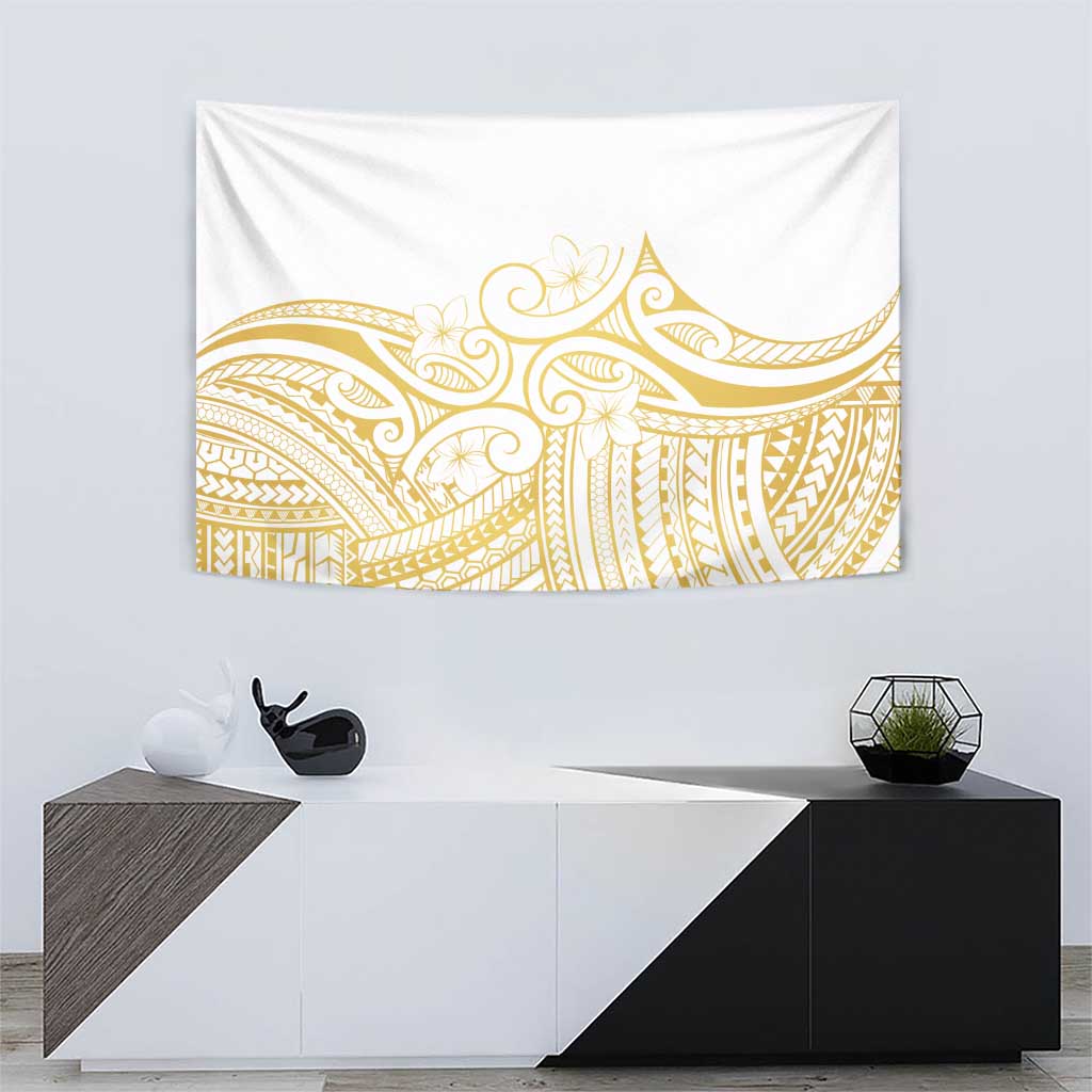 Polynesia White Sunday Tapestry Plumeria Polynesian Tribal Gold Color - Polynesian Pride