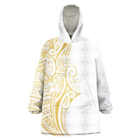 Polynesia White Sunday Wearable Blanket Hoodie Plumeria Polynesian Tribal Gold Color LT14 One Size White - Polynesian Pride