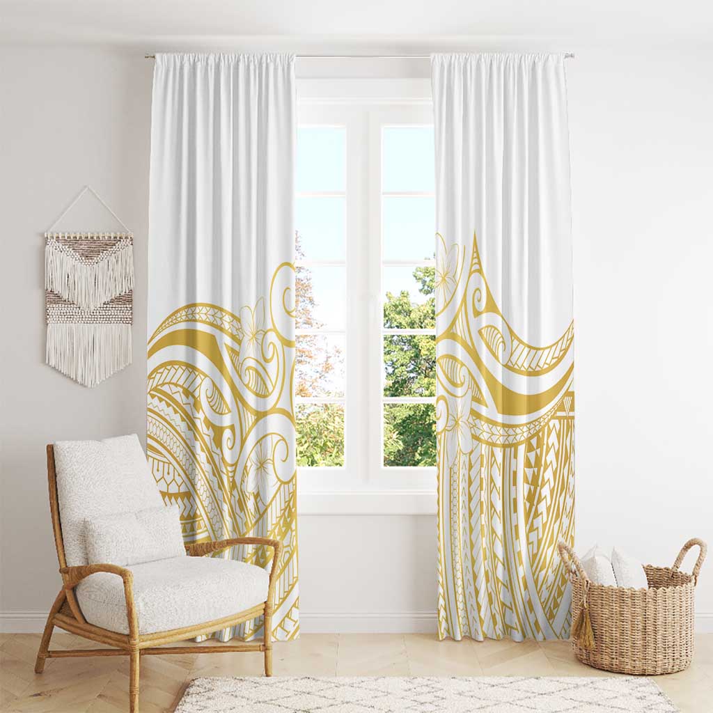 Polynesia White Sunday Window Curtain Plumeria Polynesian Tribal Gold Color - Polynesian Pride