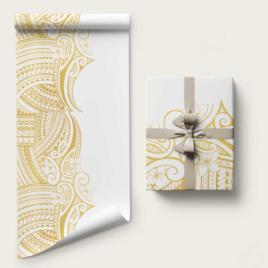 Polynesia White Sunday Wrapping Paper Plumeria Polynesian Tribal Gold Color - Polynesian Pride