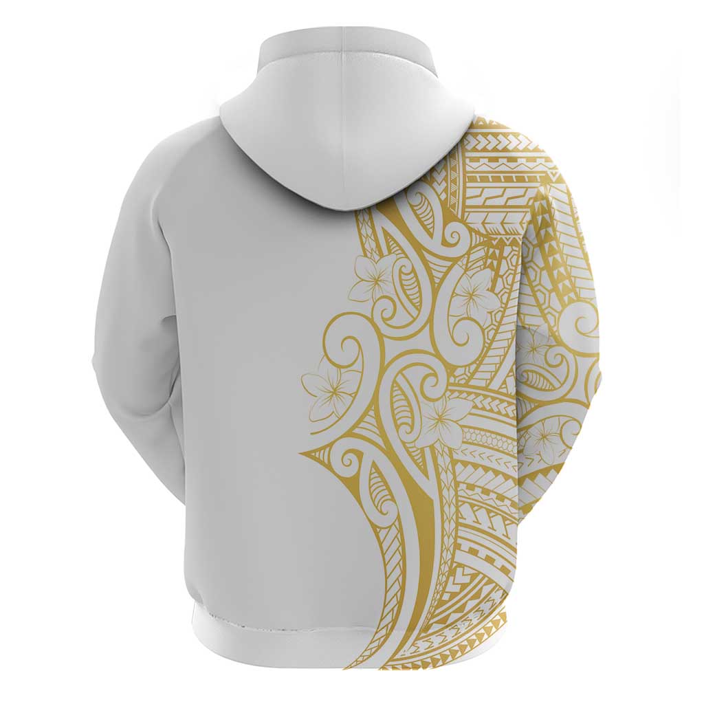 Polynesia White Sunday Zip Hoodie Plumeria Polynesian Tribal Gold Color - Polynesian Pride