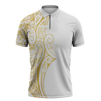 Polynesia White Sunday Zipper Polo Shirt Plumeria Polynesian Tribal Gold Color LT14 White - Polynesian Pride