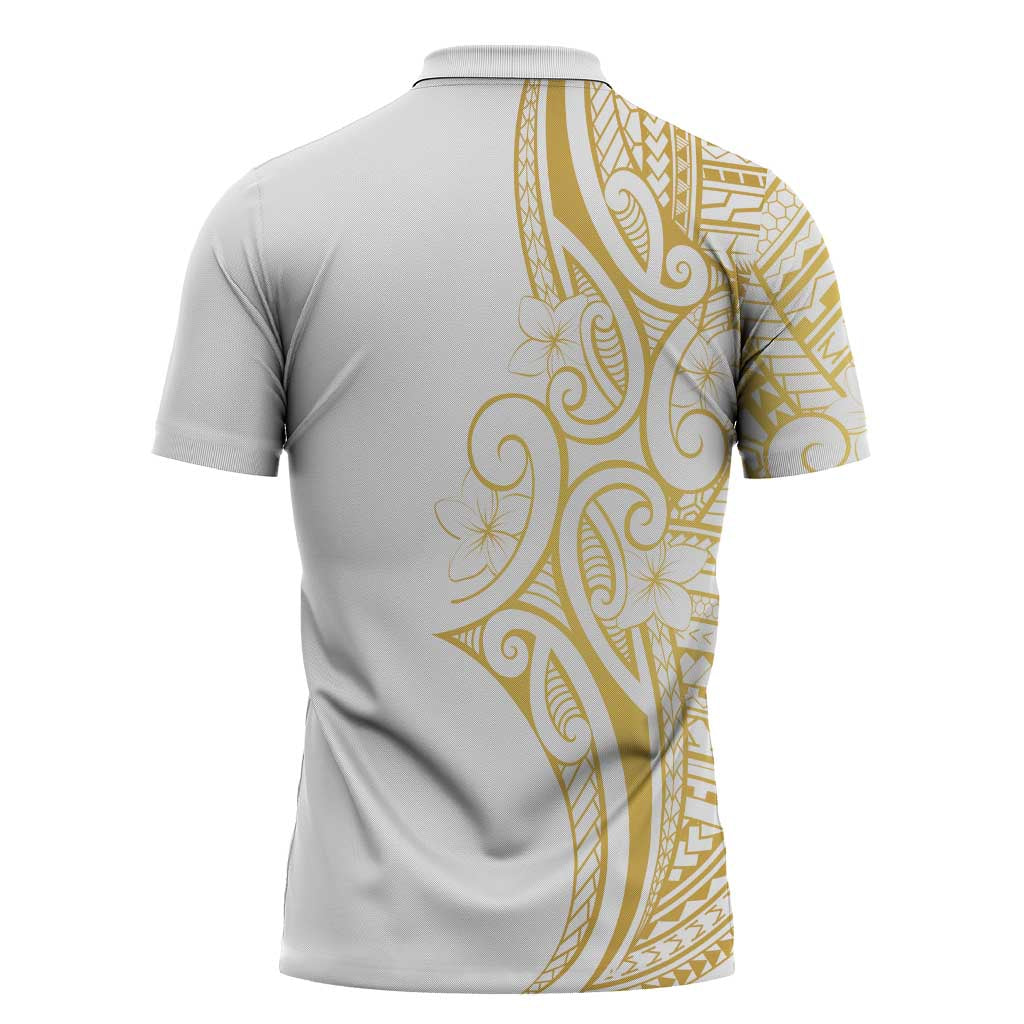Polynesia White Sunday Zipper Polo Shirt Plumeria Polynesian Tribal Gold Color LT14 - Polynesian Pride