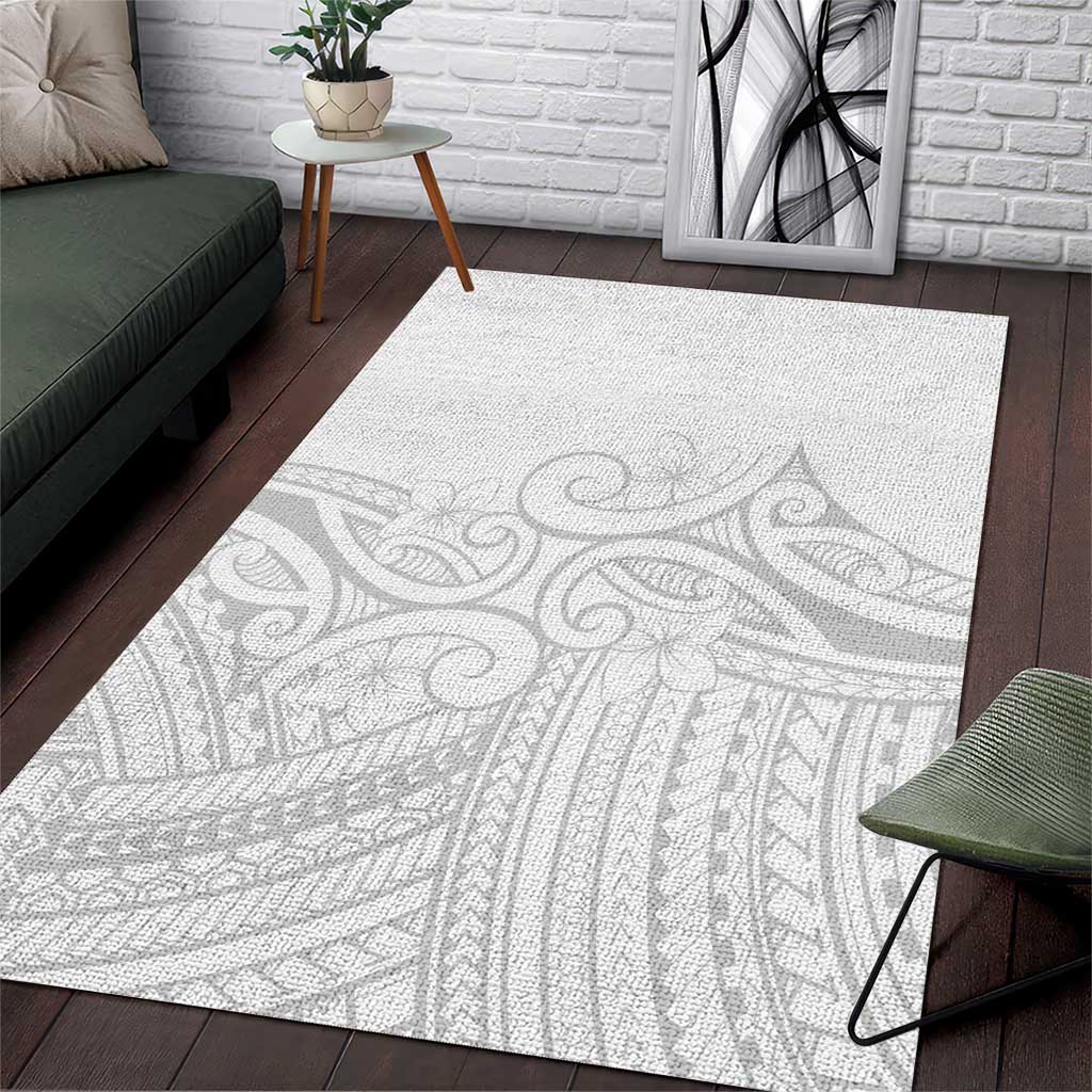 Polynesia White Sunday Area Rug Plumeria Polynesian Tribal Grey Color - Polynesian Pride