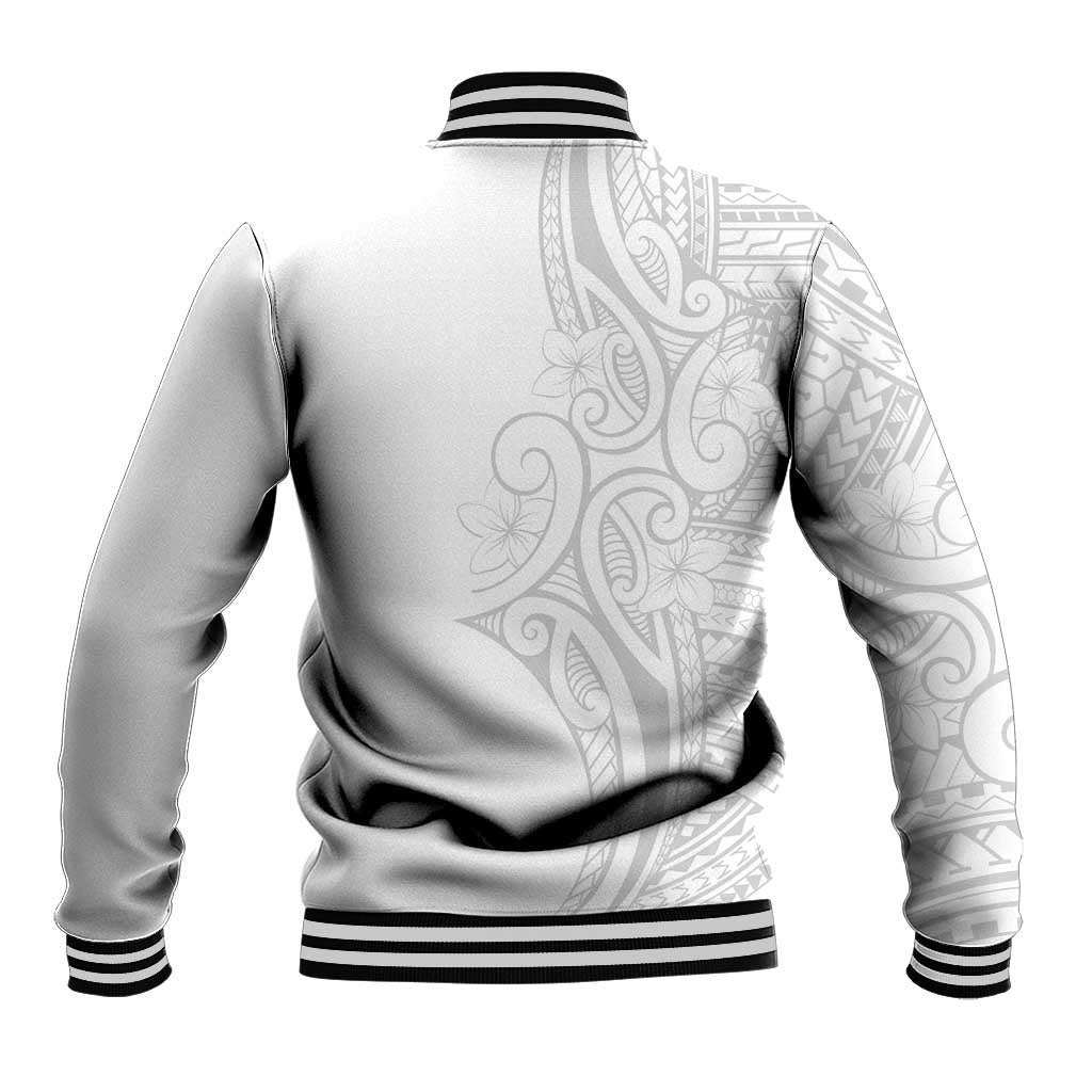 Polynesia White Sunday Baseball Jacket Plumeria Polynesian Tribal Grey Color LT14 - Polynesian Pride