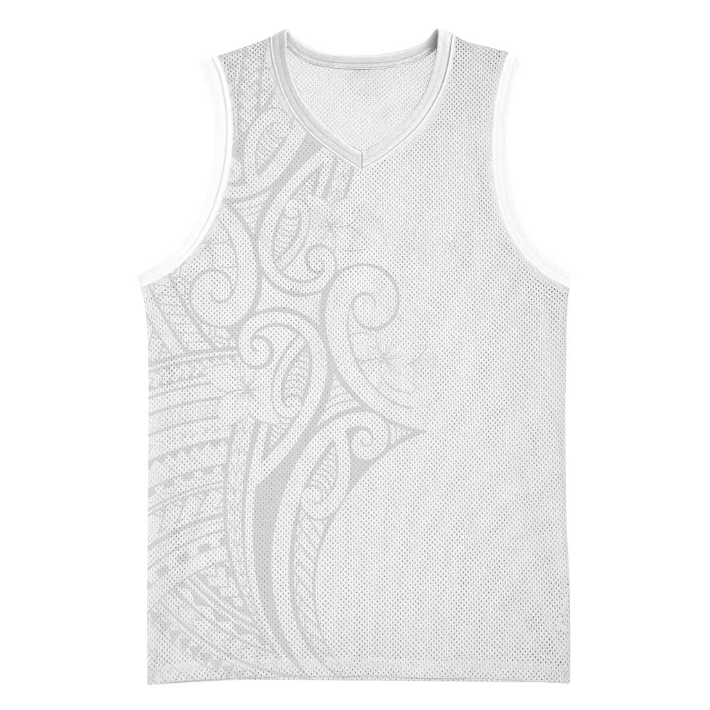 Polynesia White Sunday Basketball Jersey Plumeria Polynesian Tribal Grey Color LT14 Unisex White - Polynesian Pride