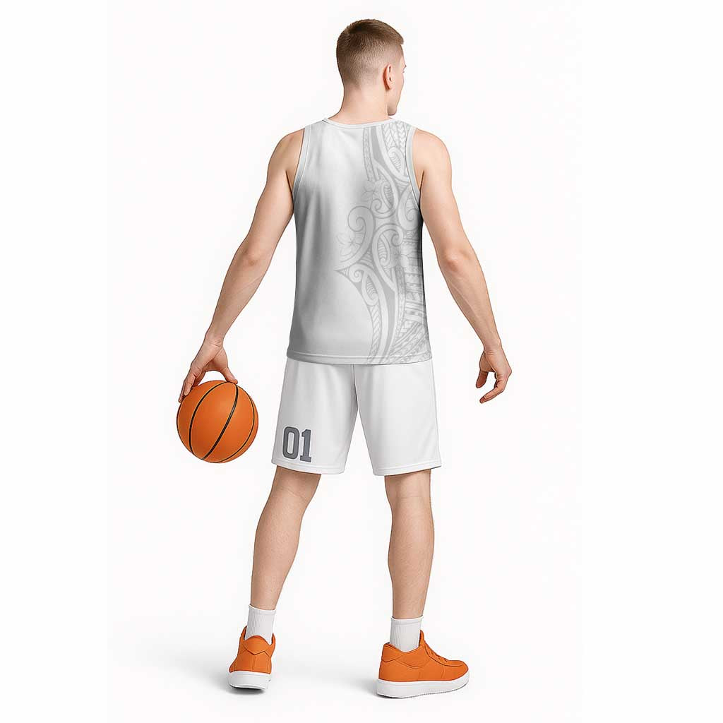 Polynesia White Sunday Basketball Jersey Plumeria Polynesian Tribal Grey Color LT14 - Polynesian Pride