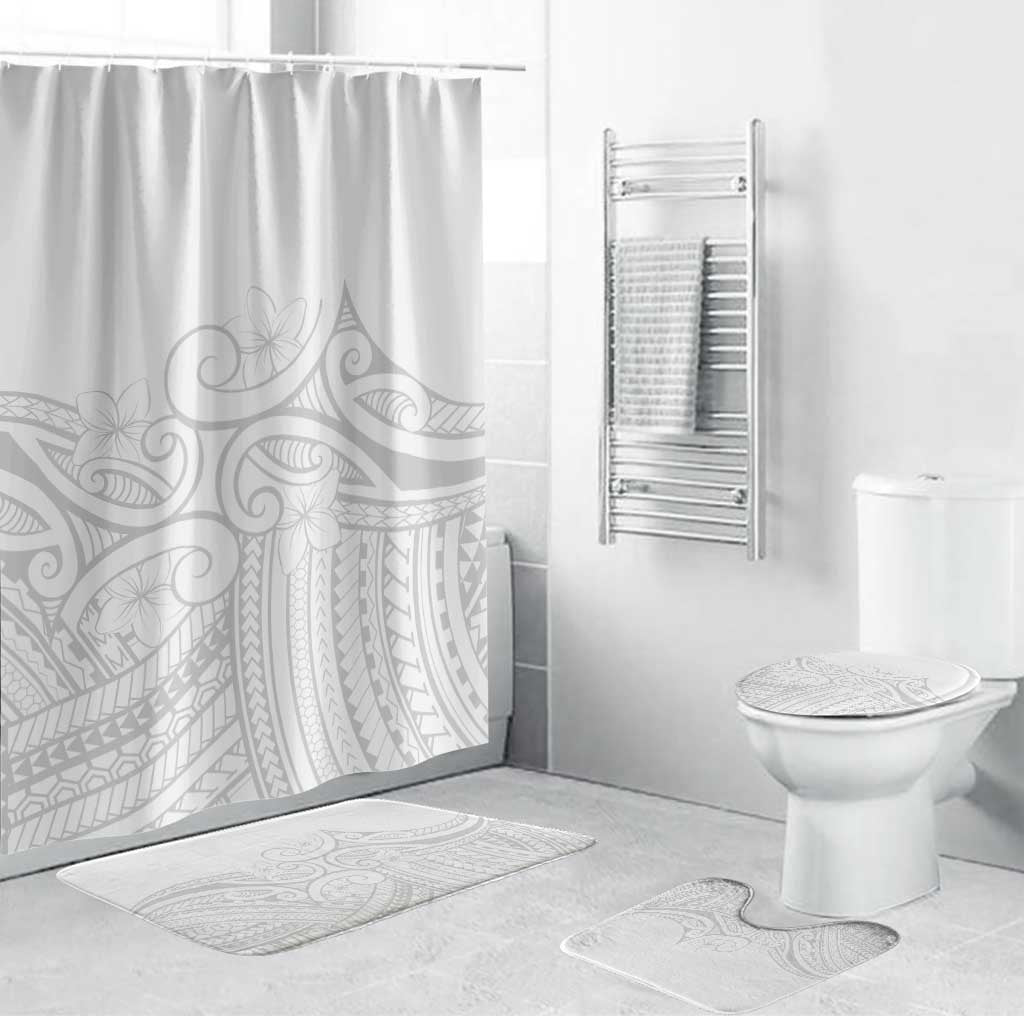 Polynesia White Sunday Bathroom Set Plumeria Polynesian Tribal Grey Color LT14 Bathroom Set (4 pcs) White - Polynesian Pride