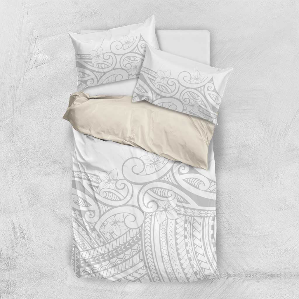 Polynesia White Sunday Bedding Set Plumeria Polynesian Tribal Grey Color - Polynesian Pride