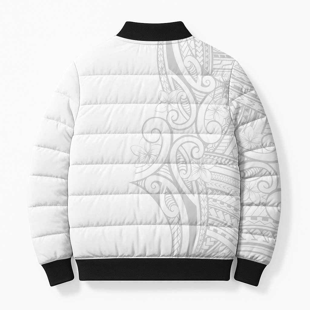 Polynesia White Sunday Bomber Puffer Jacket Plumeria Polynesian Tribal Grey Color LT14 - Polynesian Pride