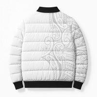 Polynesia White Sunday Bomber Puffer Jacket Plumeria Polynesian Tribal Grey Color LT14 - Polynesian Pride