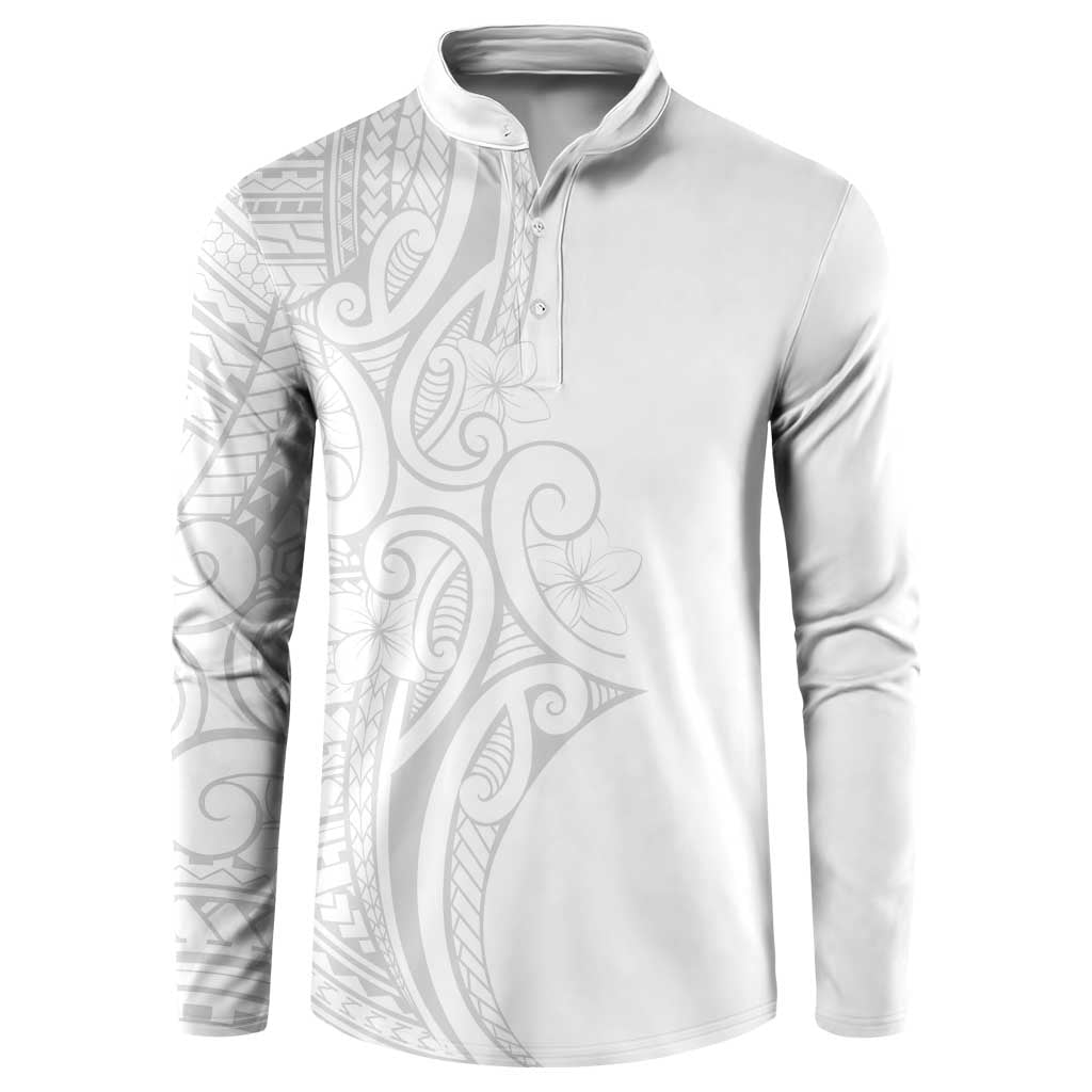 Polynesia White Sunday Button Sweatshirt Plumeria Polynesian Tribal Grey Color LT14 White - Polynesian Pride