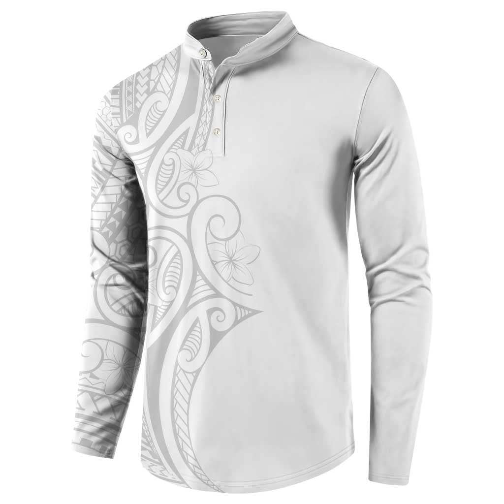 Polynesia White Sunday Button Sweatshirt Plumeria Polynesian Tribal Grey Color LT14 - Polynesian Pride